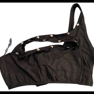 Fredricks of Hollywood one shoulder bra M black studded